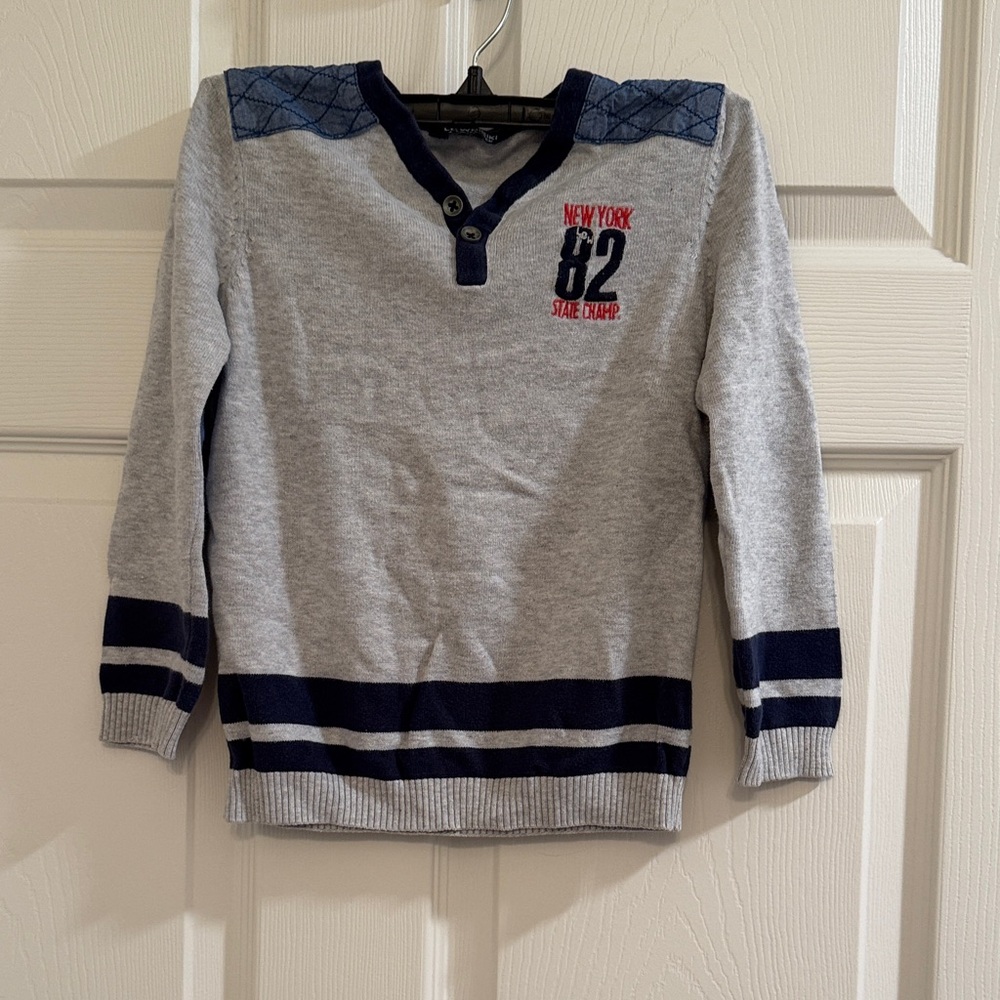 Kids Gray and Navy Sweater with Embroidered Design